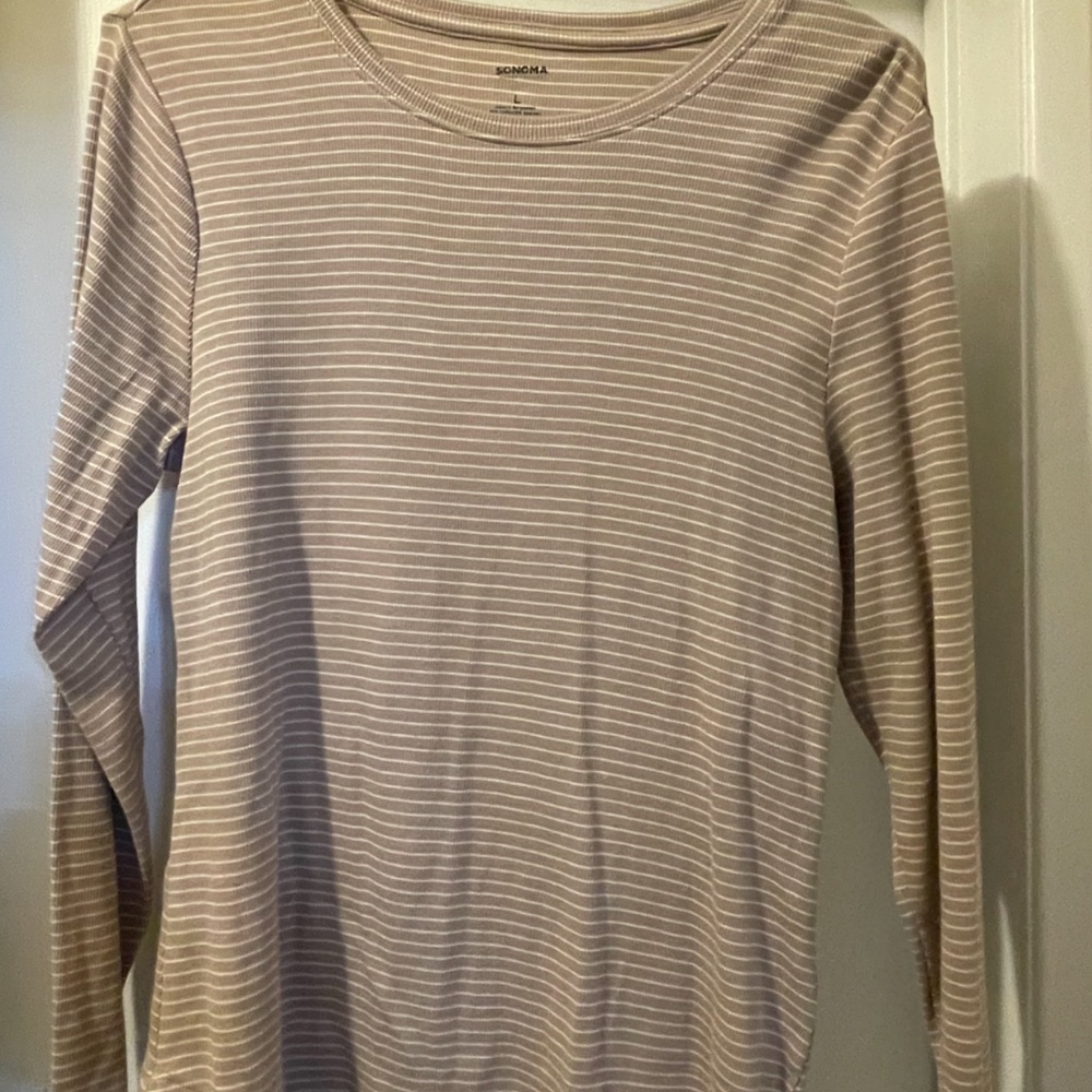 Sonoma Beige and White Ribbed Top